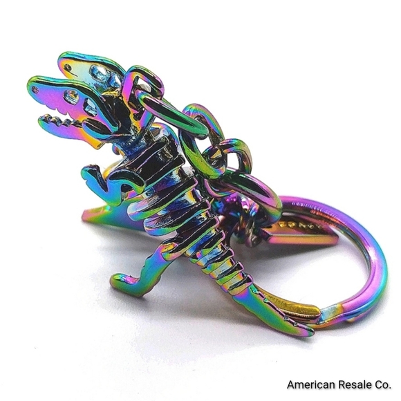 Coach 54993 Anodized TRex T-Rex Rexy Bag Charm Key Fob OIL SLICK Hologram NWOT - Picture 2 of 8
